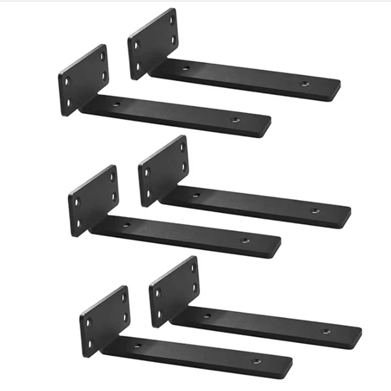 6PCS 12Inch Floating Shelf Brackets Heavy Duty Shelves Brackets, 1/5 Inch Thicked L Brackets For Shelves Support Black