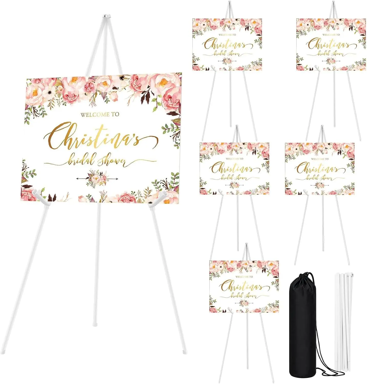 

6PCS White Easel Stand for Wedding Sign, 66 Inch Adjustable Metal Easels with Portable Bags