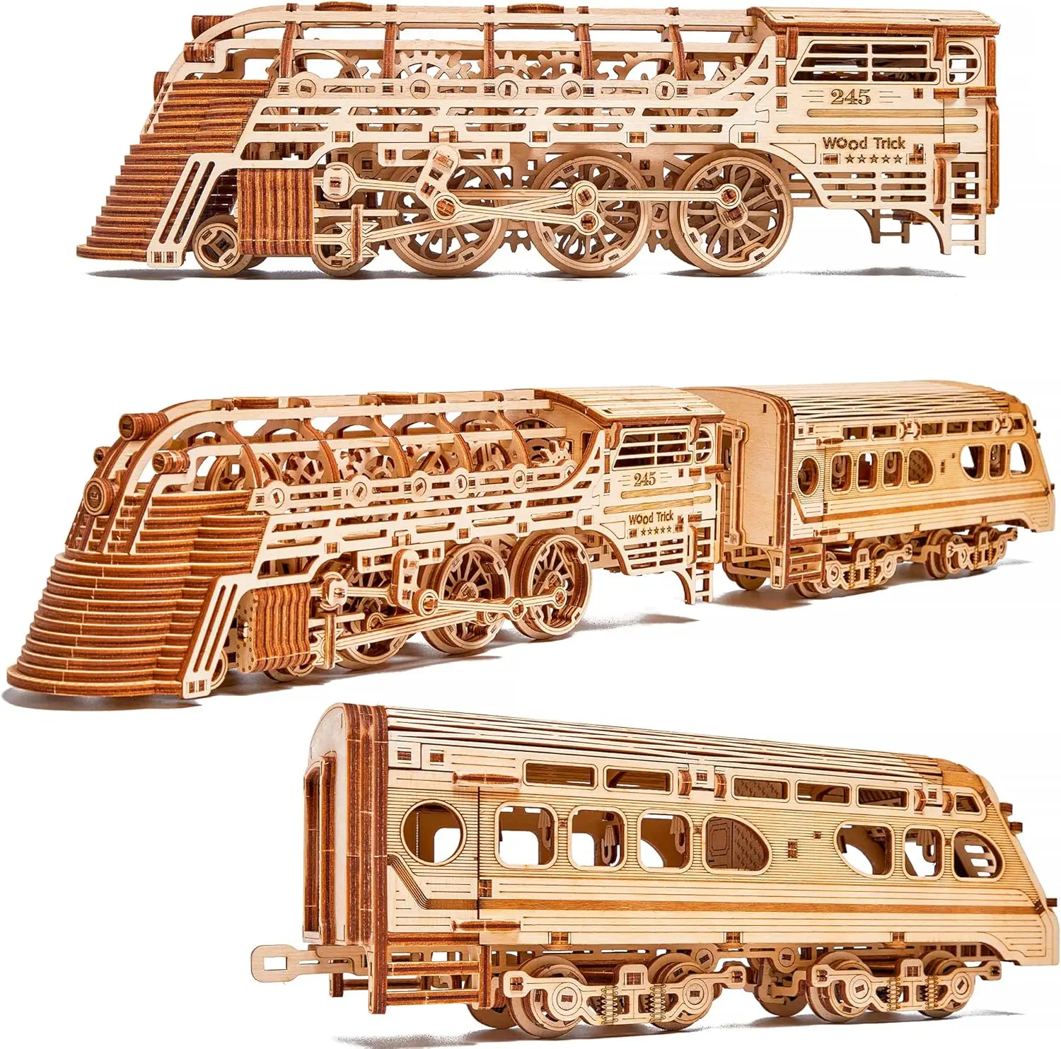 Drewniane puzzle 3D Express Train dla dorosłych i dzieci do budowania, 26,7 x 4 cale, przejażdżki do 9 stóp, zestaw modeli do mechanicznej lokomotywy