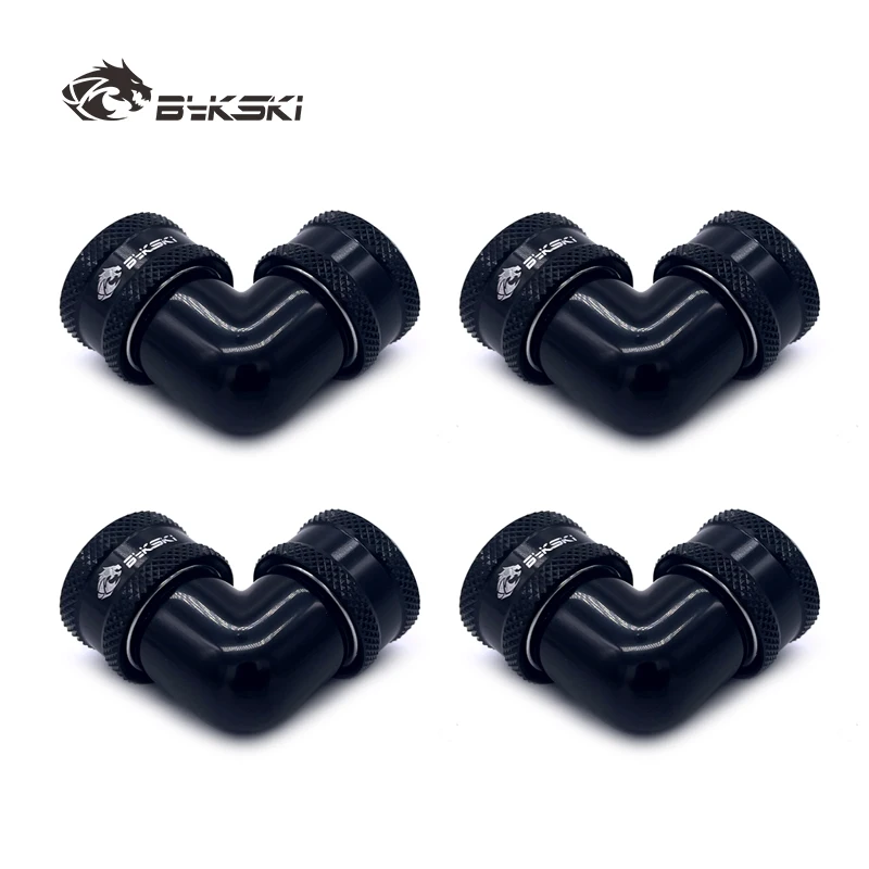 Bykski 4pcs/set 90 Degree Fittings for OD12mm / OD14mm / OD16mm Tubing Hand Compression Copper Fitting Gold/Black/ White/ Silver