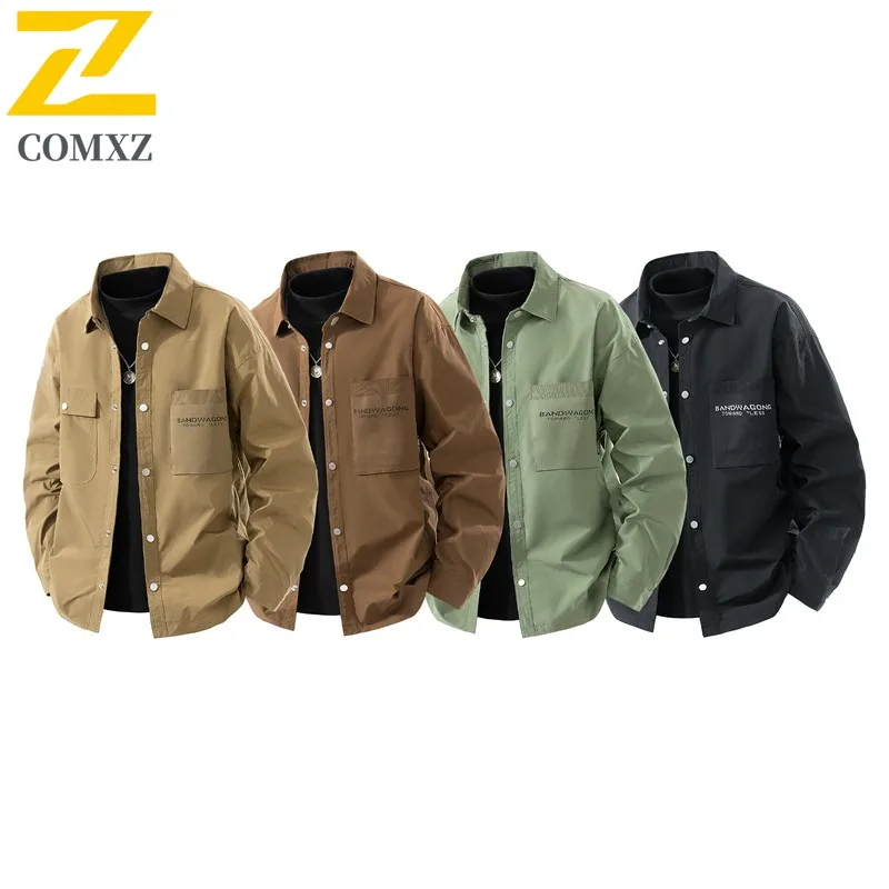 

Пальто COMXZ, однотонная легкая удобная рабочая куртка для путешествий на открытом воздухе, минималистичная ветровка для кемпинга, мужская одежда