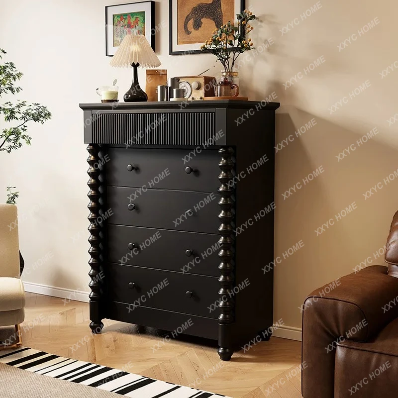 خزانة صدر فرنسية من الخشب الصلب لتزيين المنزل وخزانة بأدراج عتيقة متوسطة #3