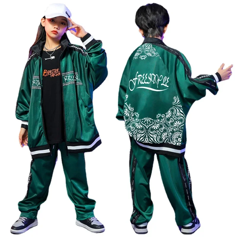 Kids Boys Girls Jacket Pant 2 Pieces Sets Children Streetwear Hip Hop Sport Dance Costume Loose Casual Coat Trousers Tracksuits