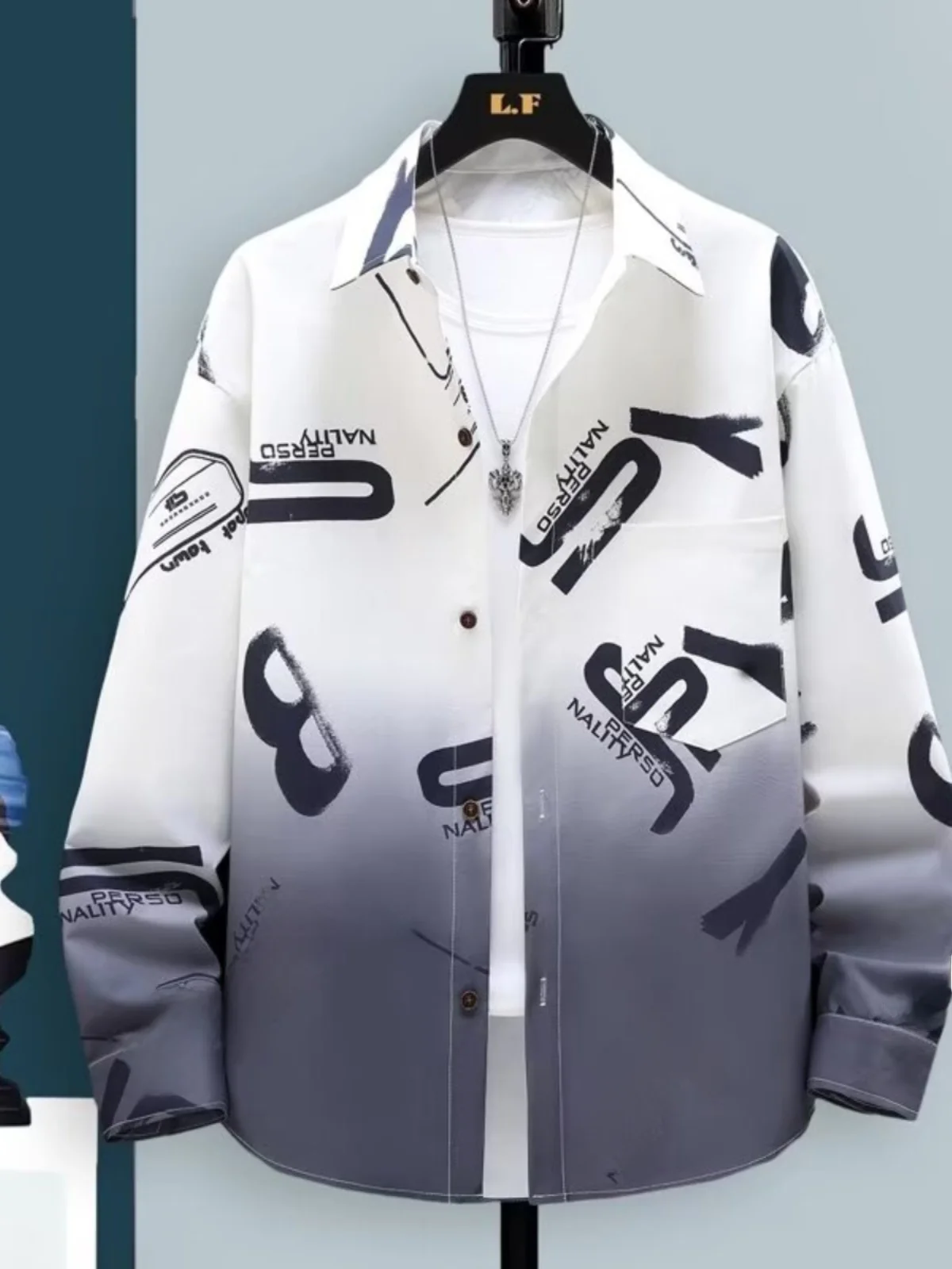 قميص رجالي كاجوال بأكمام طويلة متدرج الألوان، ملابس خارجية رقيقة للربيع والخريف، تصميم شبابي عصري، قماش مطبوع بقصة قياسية