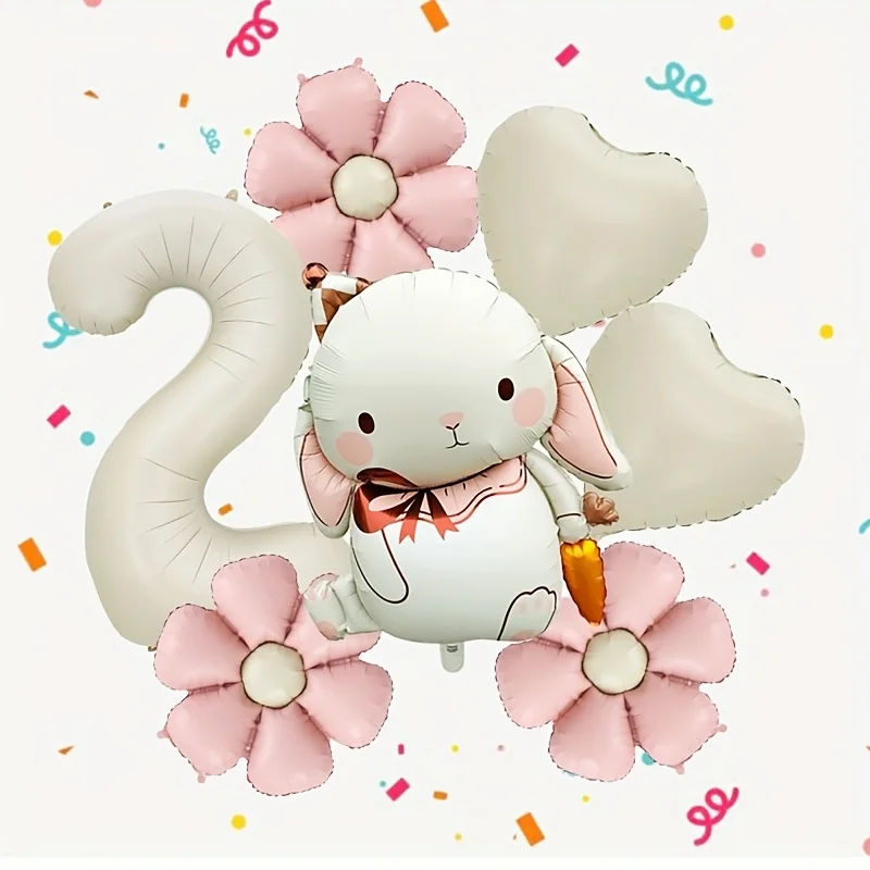 7-teiliges bezauberndes Kaninchen-Gänseblümchen-Ballon-Set, 40 Zoll, cremeweiß, Nummer 1–9, Geburtstagsballon, Cartoon-Kaninchen, Ostern, Party-Dekoration – Detail 3