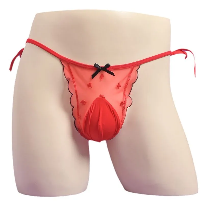 

Нижнее белье Sissy для мужчин, ультратонкое прозрачное нижнее белье с бантом, трусы с низкой посадкой и Т-образной спинкой, трусы-мешочки, стринги, стринги