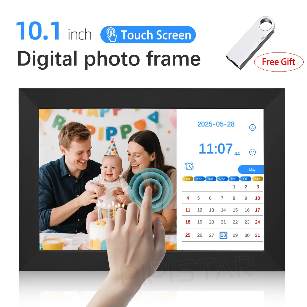 

10.1 Inch Digital Photo Frame Touch Screen Video Player Devices Electronic Picture Album Calendar Clock with Alarm Clock