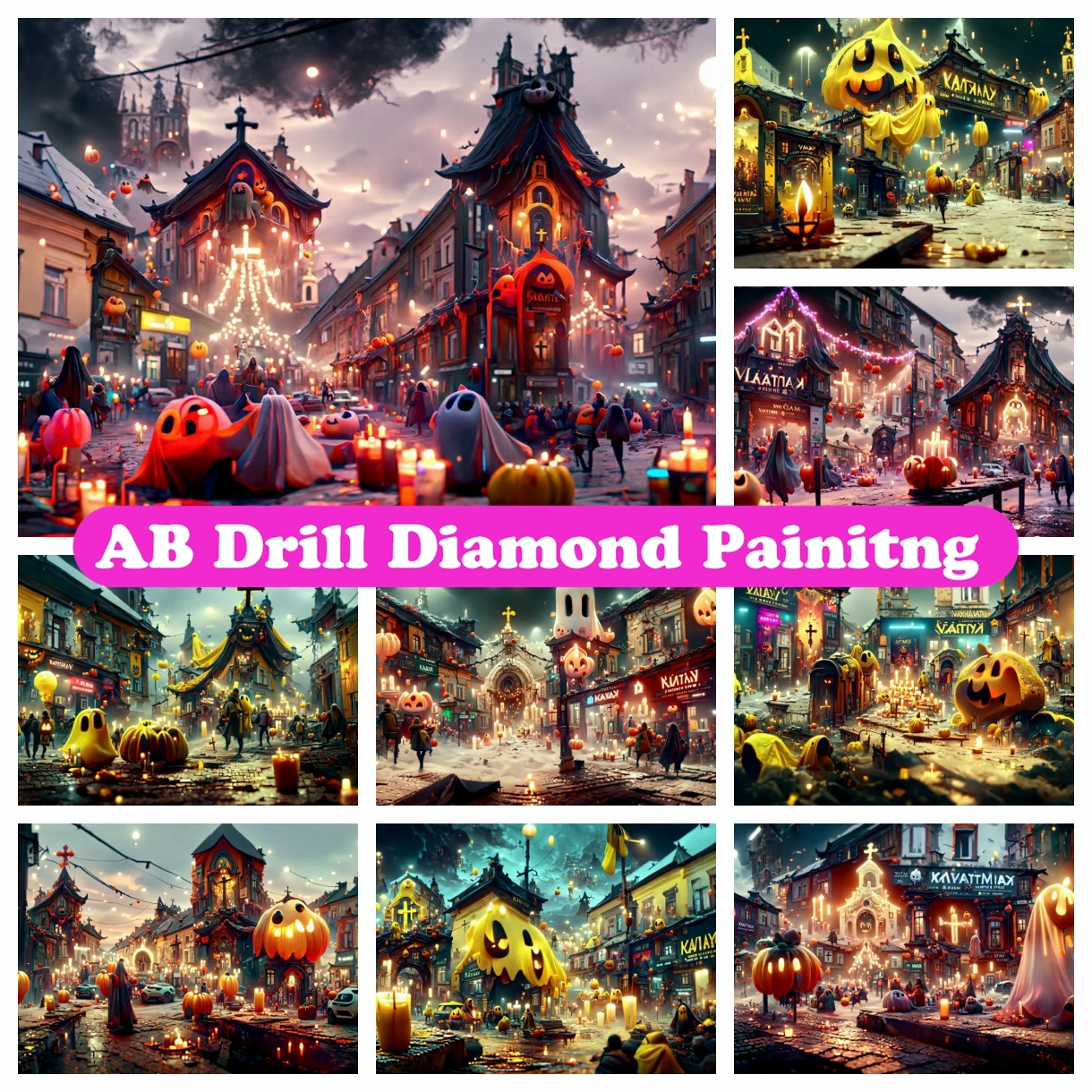 

Halloween Town Landscape 5D DIY AB Diamond Painting Mosaic Horror Cross Stitch Embroidery Handmade Rhinestones Home Decor Gift