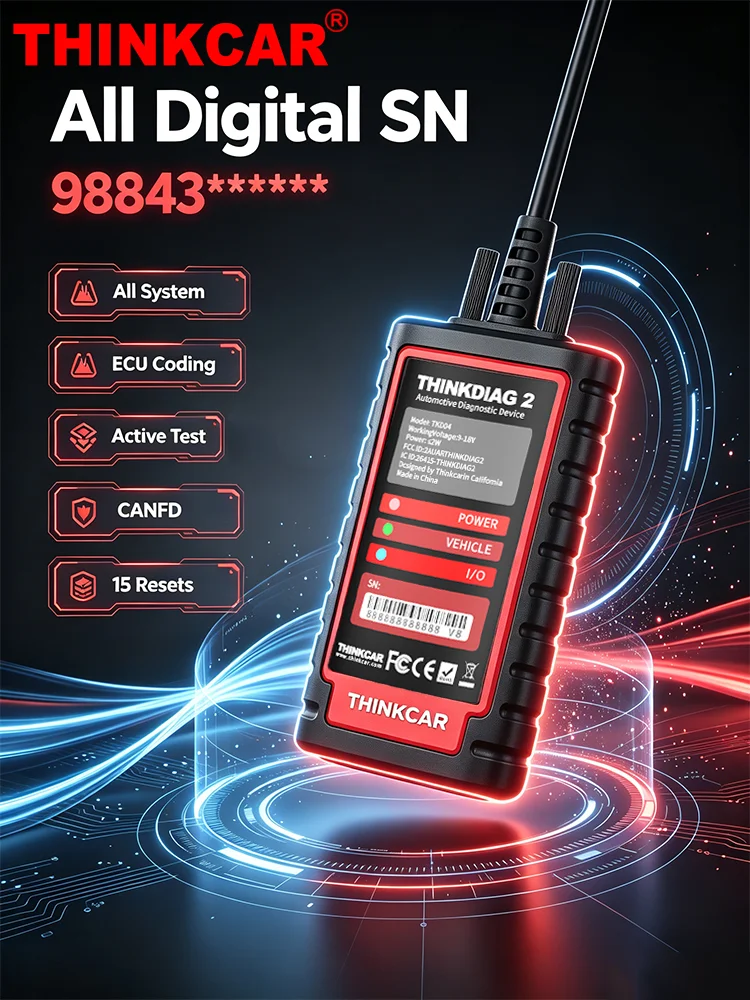 [Alle digitalen Seriennummern] THINKCAR Thinkdiag 2 CANFD Diagnosegerät für alle deutschen Fahrzeuge, Steuergerätecodierung, Aktivtest, 15 Resets, Auto-OBD-Scanner, TPMS, FCA, Autoauth, alle