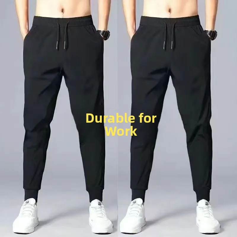 

Ice Silk Elastic Men's Summer Thin Wear-Resistant Casual Loose Work Pants Long Sporty Straight Leg Trousers for Active Wear