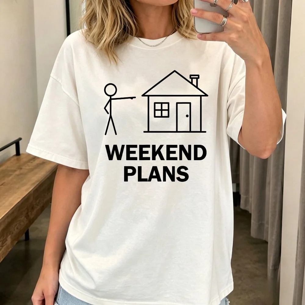 Minimalism Style Graphic Homebody Introvert T Shirt Weekend Plans At Home T-Shirt Short Sleeve Summer Cotton Man Women Tshirt