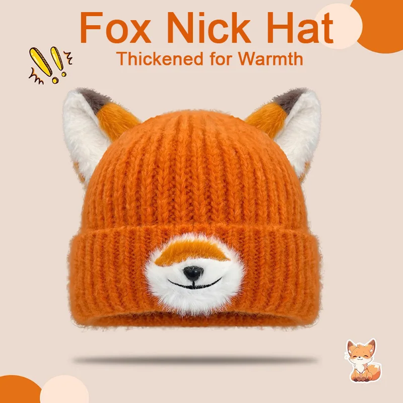 

Cute Fox Nick HatsTrendy Knitted Hats Anime Cartoon for Kids Warm and Versatile in Fall and Winter Show Off Face Small Knitted
