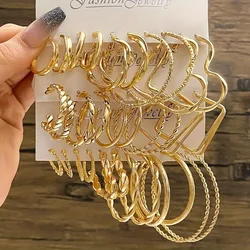 Simple Geometric Block Heart-shaped Circular Hoop Earrings Retro  Cross Twisted Pattern Earrings  Women Versatile Daily Jewelry