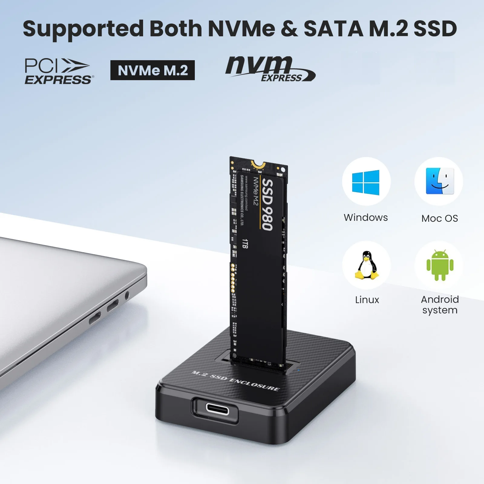 ناسخ NVMe/SATA M.2 ثنائي الخليج غير متصل استنساخ USB C إلى NVME/SATA محطة إرساء لمفتاح M2 SSD M ومحركات الأقراص الصلبة بمفتاح B+M #4