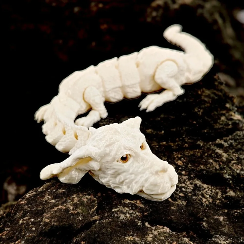 3D Printed Lucky Dragon Figurine Unique Handmade Dog Head Dragon Ornament Joint Movable Realistic Simulation Dragon Model