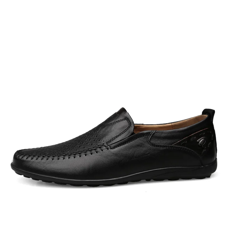 Men Casual Shoes Summer Genuine Leather Men Loafers Moccasins Slip On Men's Flats Breathable Male Driving Shoes BTMOTTZ