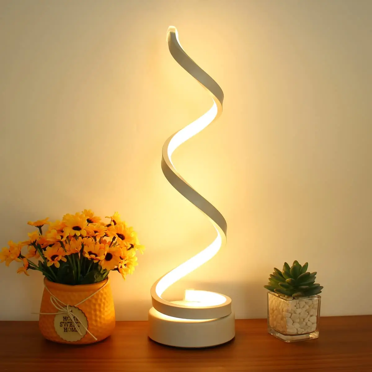 

Modern Tricolor LED Spiral Night Light - Warm Ambient Lamp for Bedroom, Living Room, Desk & Bedside - Artistic Table Decor