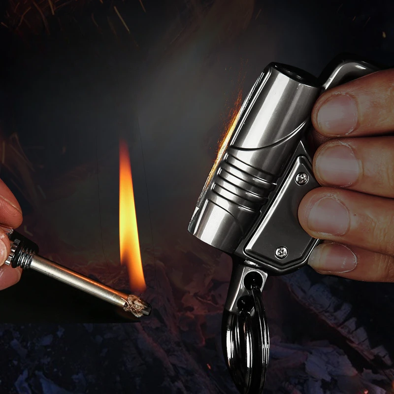 Best Sellers Outdoor Multifunctional Portable Match Keychain fuel oil Lighter Metal Camping Ignition Tool Men's Gadget