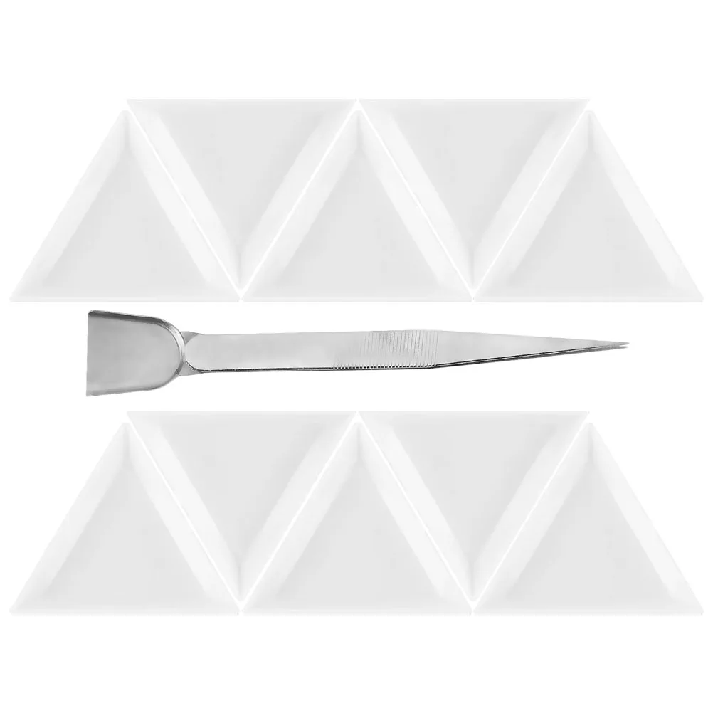 

1 Bead Tray Stainless Jewelry Storage Box Steel Tweezers Scoop Clay Spoon Triangle Plates Rhinestone Jewelry Storage Box