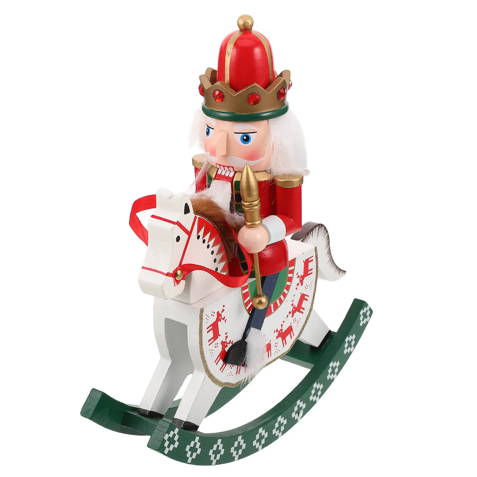 Christmas Rocking Horse Nutcracker Figure 28Cm Wooden Handcrafted Nutcracker Decoration Tabletop Fireplace Mantel Seasonal Xmas