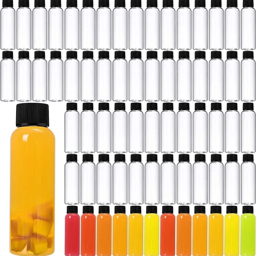 

100 Pcs 60ml Clear Plastic Bottles Mini Juice Bottle with Screw Lid Small Empty Reusable Liquid Vial Freezer Beverage Container