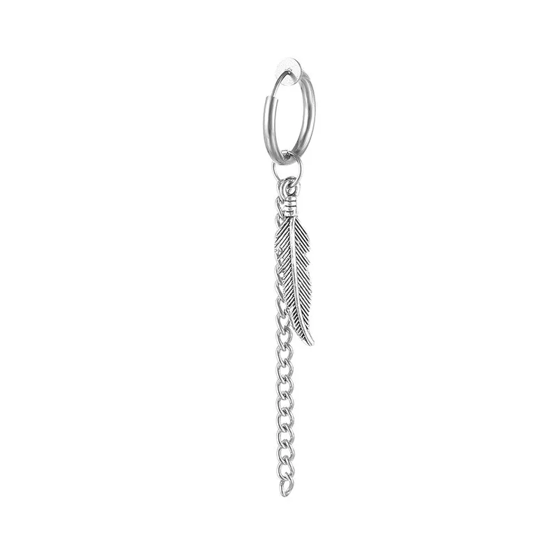 Simple Design Feather Star Pendant Tassel Earrings Stainless Steel Punk Geometric Stud Ear Jewelry Party Gifts For Women Girls