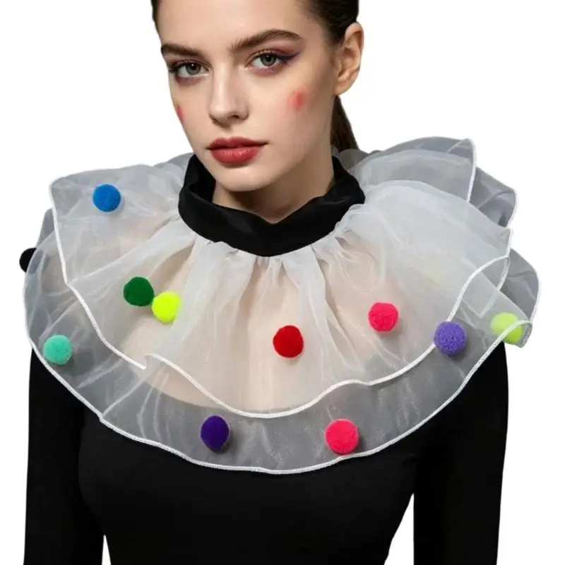 39BD Clown Collar Neckwear for Halloween Costume, Detachable Collar, Decorative Accessory, Easy to Wear for Women Stage Show