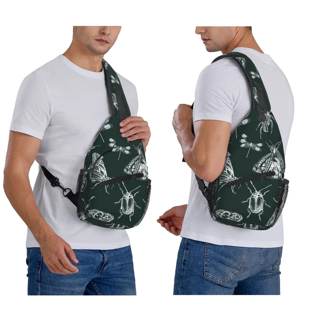 Bug Themed With Insect Patterns Chest Bag Men Sling Crossbody Backpack Chest Bag Travel Hiking Daypack Shoulder Bag