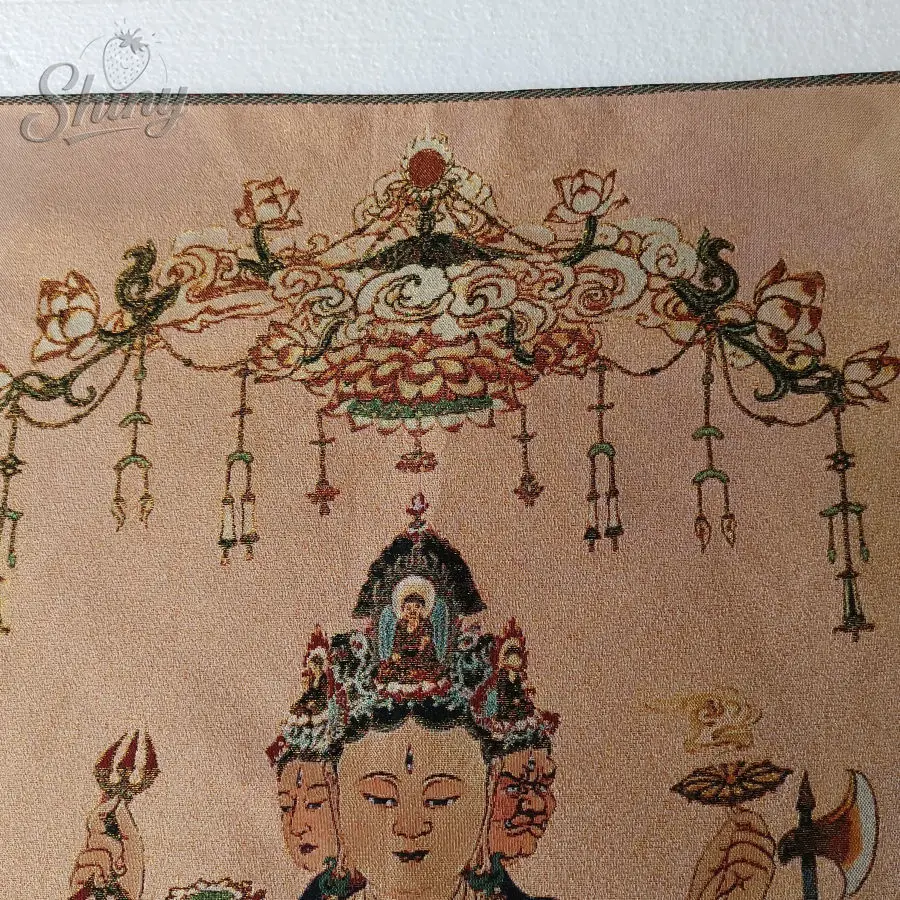 Avalokiteshvara Bodhisattva of Emptiness-Seeking Brocade Tibetan Tangka Embroidery Painting Gold Thread Embroidery Hanging Arts