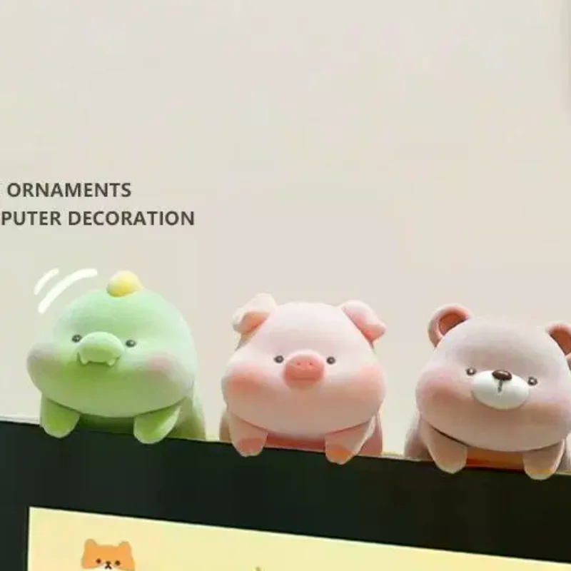 1Pcs Screen Animal Model Elephant Cartoon Center Console Doll Flocking Computer Monitor Decoration Panda Dog Desk Ornament