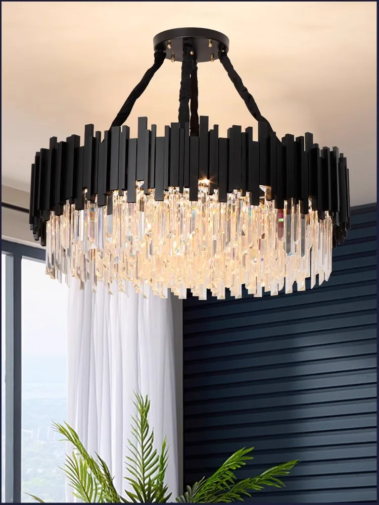 2026 Nordic Luxury Crystal Ceiling Chandeliers Home Decoration Black Gold European Lustre Villa Living Room Lamps Big