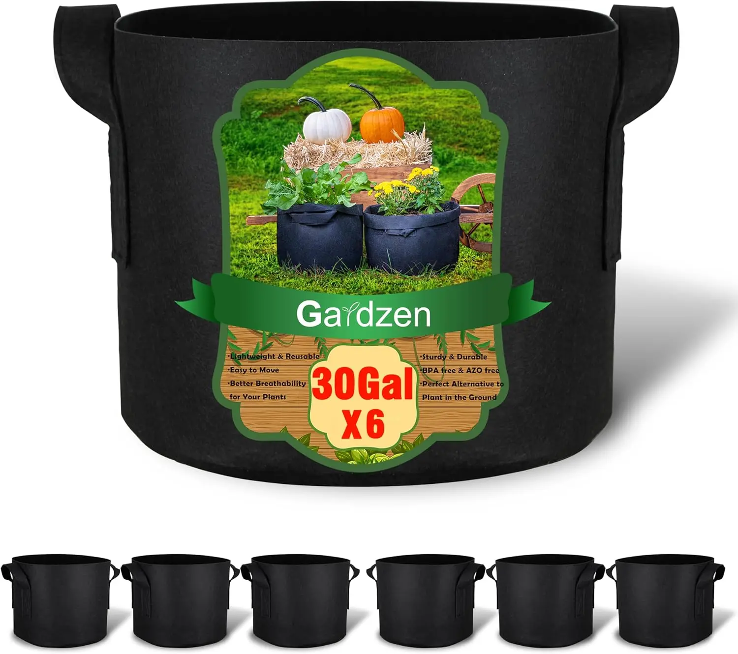 

6-Pack 30 Gallon Grow Bags, Aeration Fabric Pots with Handles, Heavy Duty Cloth Pots for Plants