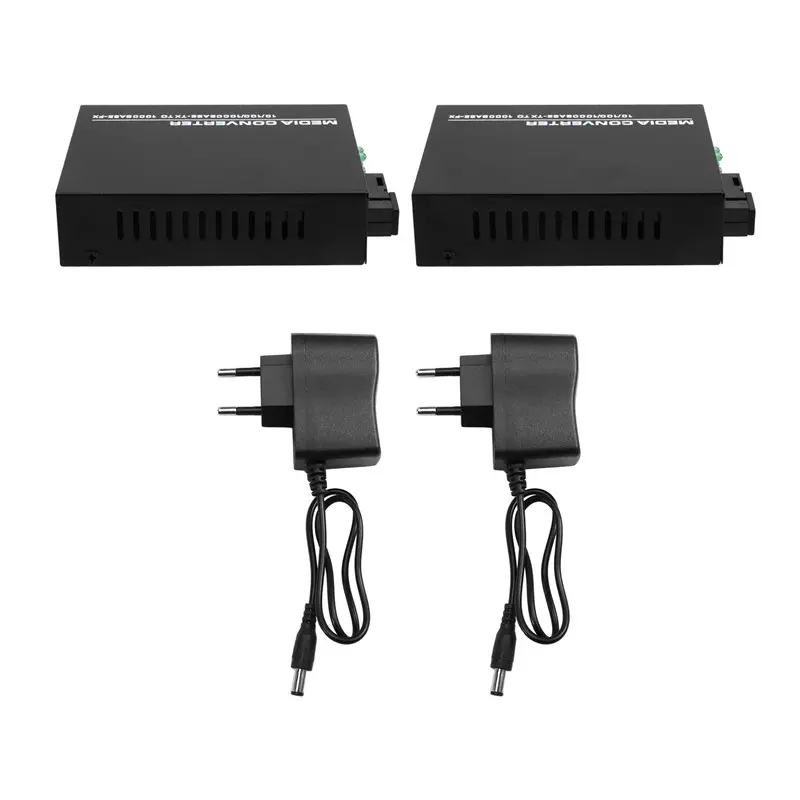 HOT!A72T Fiber Optic Transceiver To RJ45 Ethernet Media Converter 3KM Gigabit 1000Mbps Ethernet Conversion Module EU Power PLUG