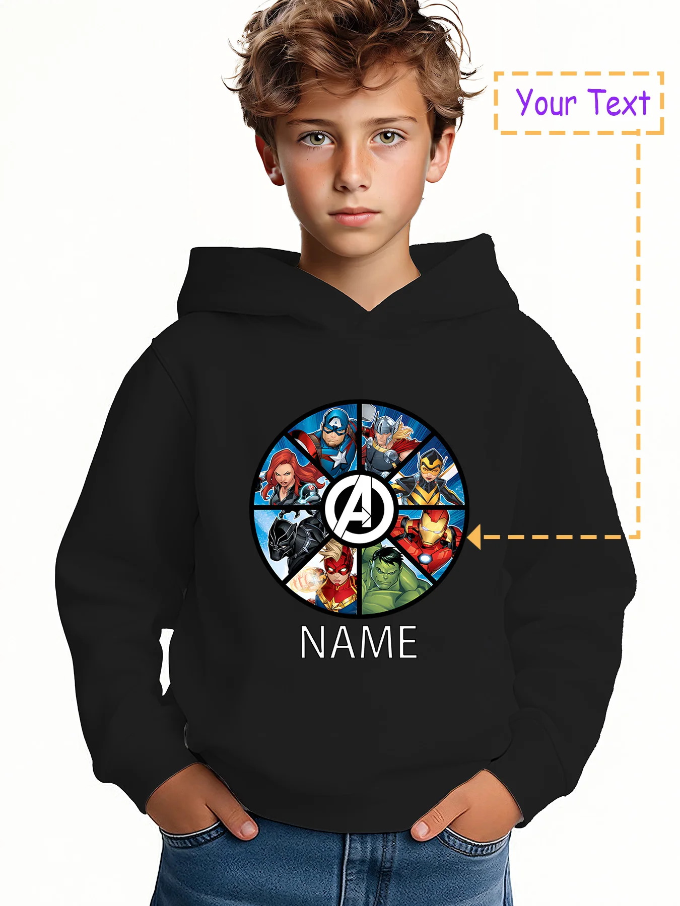 

MINISO Marvel Avengers Boys' Hoodie - Featuring Captain America, Iron Man, and other heroes, perfect for school and hero-themed
