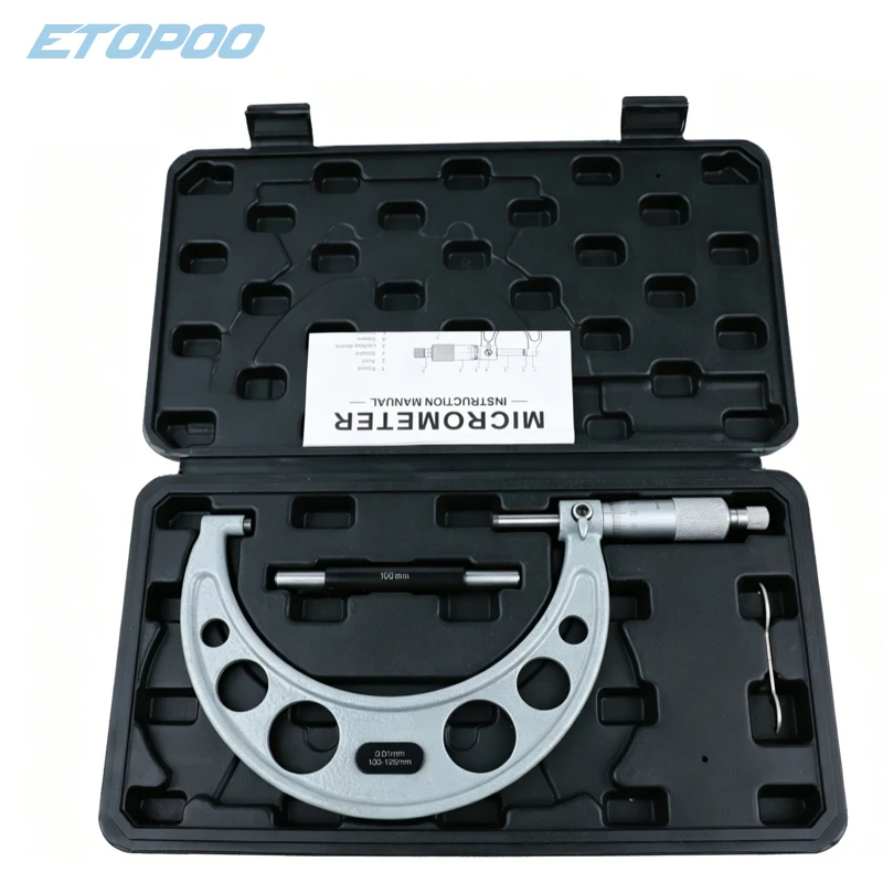 ETOPOO For Industrial Use 100-125mm/125-150mm 0.01mm Ultra-Precision Outside Micrometer with Carbide Tips Ratchet Stop