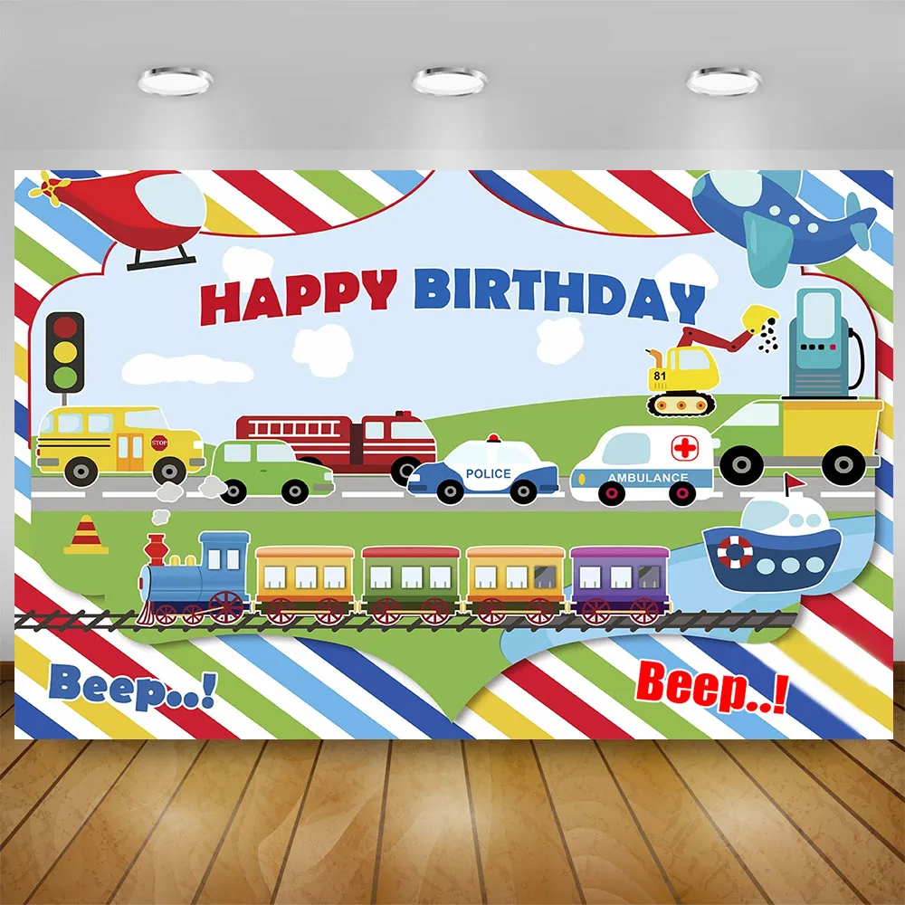 Transportation Theme Boys Girls Cars Birthday Party Decor Traffic Car Latex Balloon Train Plane Boat Car Photo Background Studio