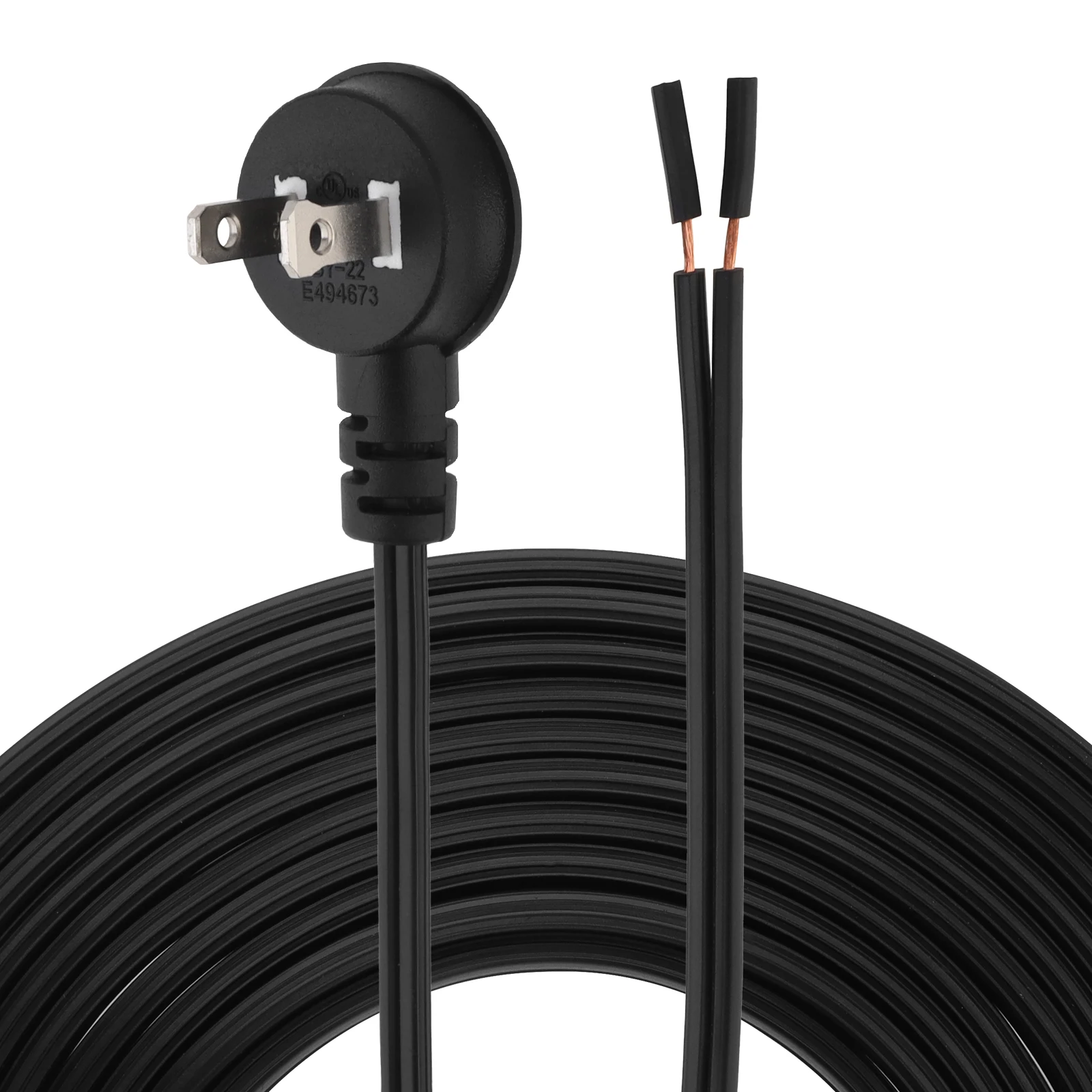 2.5M/8ft Lamp Cord 90 Degree Right Angle Flat Plug SPT-2 18AWG Replacement Power Cable, Right Angle Plug Extension Cable