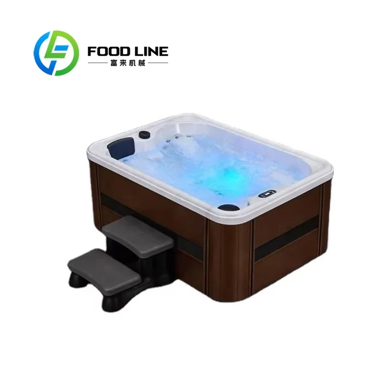 Swim Spa Whirlpool Bathtub 5 Person Outdoor Wooden Deck Sunset Heated White Acrylic Hot Tub Hydrotherapy Jets Ozone UV Light