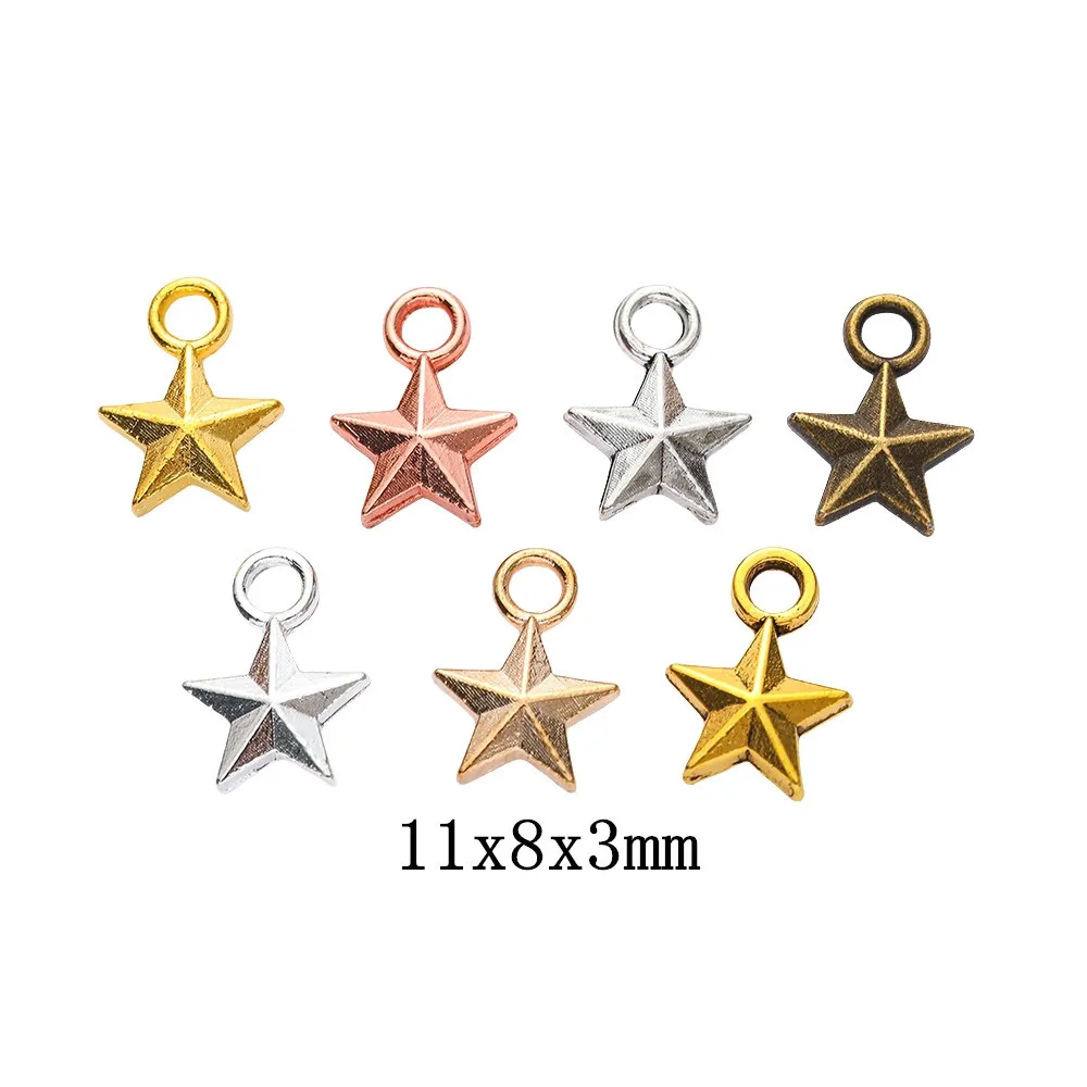 40Pcs/Lot Charms 3D Solid Star 11x8mm Tibetan Silver Plated Bronze Pendants Antique Jewelry Making DIY Handmade Craft