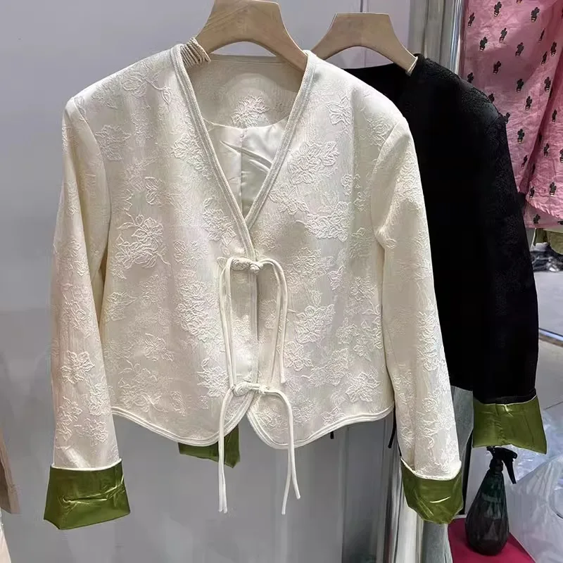 

Elegant Short Suit Jacket for Women Spring Season Large Size Fashionable Slimming Color Block Button Detailing Korean Style