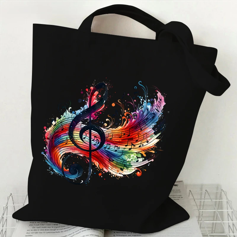 Women Handbags Music Notation Canvas Bag Funny Watercolor Music Note Shoulder Bag for Teen Fashion Design Side Bag for Ladies