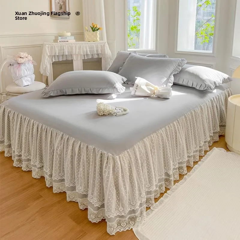 

Новая кружевная юбка-покрывало для кровати 2024 года, цельное покрывало с оборкой, универсальное для всех сезонов, домашний текстиль, постельные принадлежности