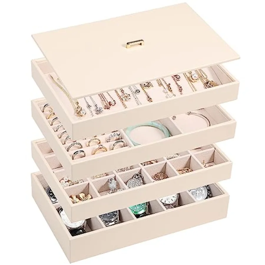 

Stackable Jewelry Organizer Tray with Lid PU Leather Jewelry Storage Holder for Drawer Inserts Jewellery Display Box Case for E