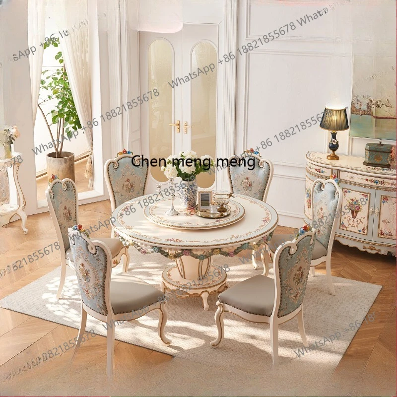 فيلا على طراز الأميرة الفرنسية مصنوعة بالكامل من الخشب الصلب بطول 1.5 متر مع طاولة طعام وكراسي مستديرة مرسومة يدويًا على شكل زهرة #1