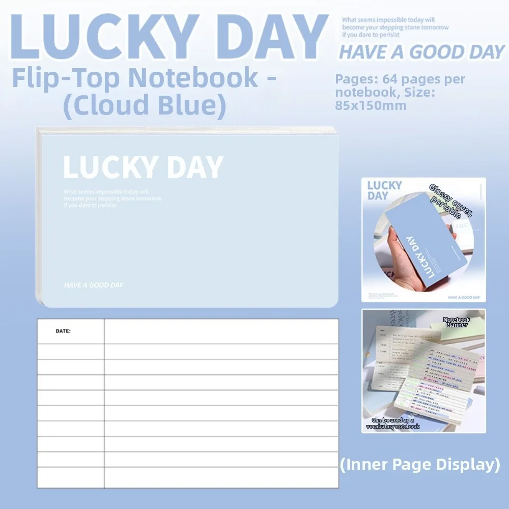 64 Pages Mini Notebook Horizontal Hard Cover Notepad Flip Up Diary Book for Jotting Down Vocabulary Words Daily To Do Lists