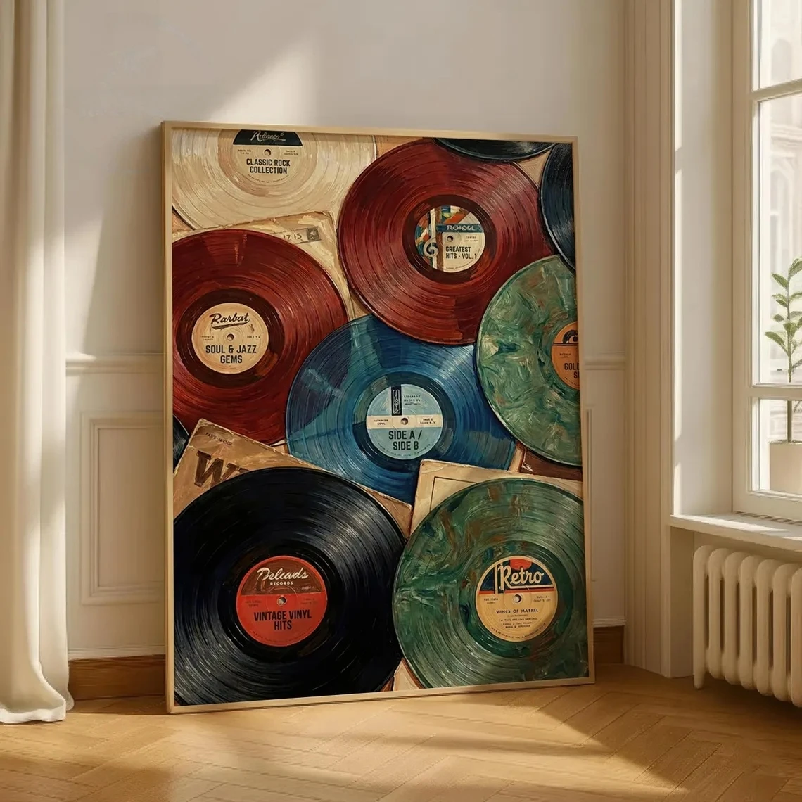Vintage Record Eclectic Wall Art Canvas Printed Painting Trendy Art Retro Printable Eccentric Prints Music Poster Home Decor