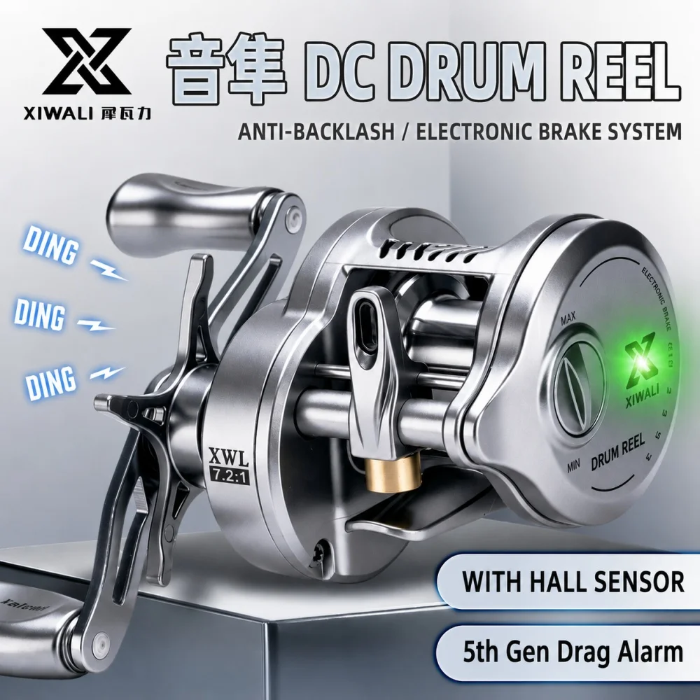 

7.2:1 Smart DC Electronic Brake Drum Reel 5+1BB Anti-Backlash Micro Lure Long Cast With Sound Compatible LED Light Drag Clicker