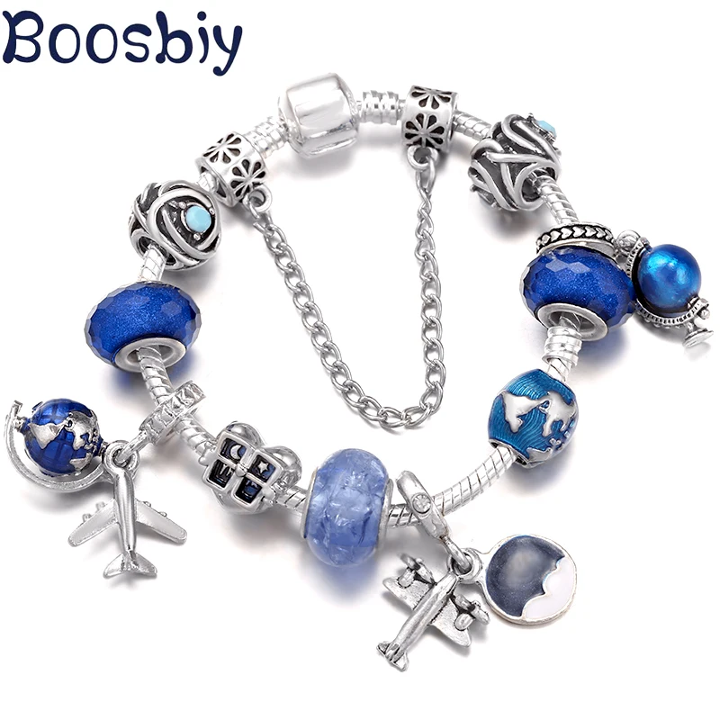 Aircraft & Globe & Heart Charm Bead With Camera Fit Brand Bracelet DIY Jewelry Gift For Women Making New Design