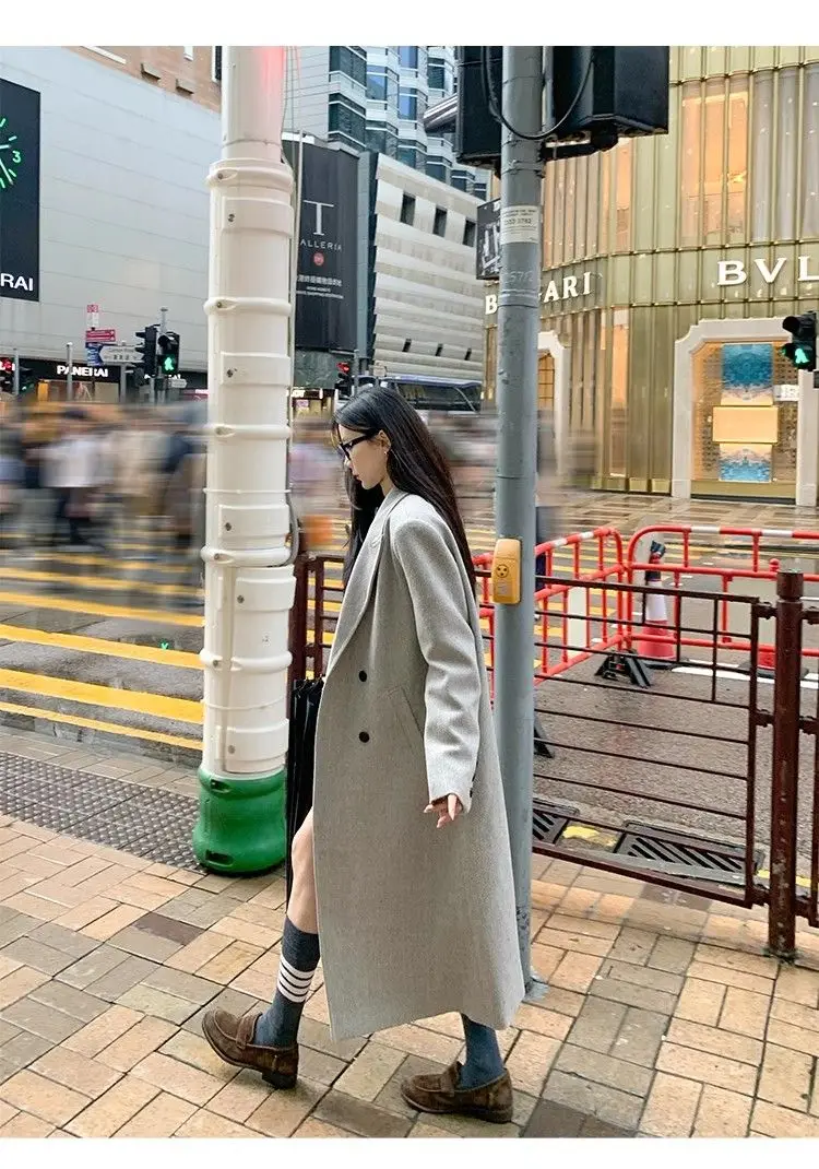 

Wool Blend Coats Mid Long Womens Coat Artisanal Fall Blended Sashed Stand-Collar Romantic Modern Style Banquets Conference Thick