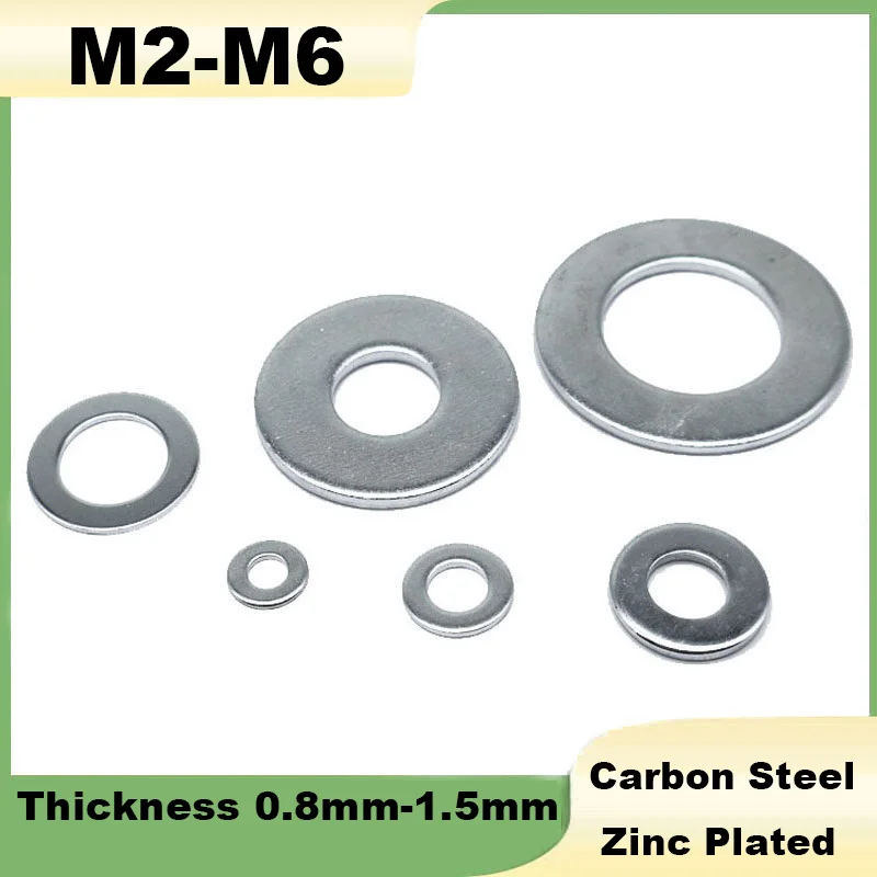 Flat Washer M2 M2.6 M3 M4 M5 M6 Carbon Steel Zinc Plated Galvanized Fender Washer Thickness 0.8mm-1.5mm Plain Gaskets